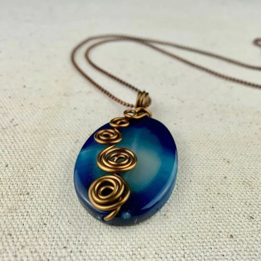 Wire Wrapped Agate Slice Pendant - Picture 2 of 2